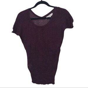 Loft Burgundy Open Knit Short Sleeve Sweater XXS Petite